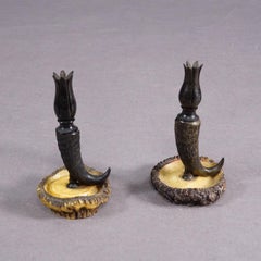 Vintage Paire de bâtons de bougie en corne de chamois véritable, circa 1950s