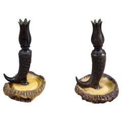 Pareja Vintage de Palos de Velas con Cuerno de Gamuza Real, circa 1950s