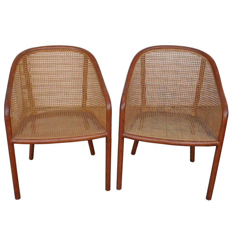 Vintage Pair of Landmark Cane Chairs by Ward Bennett for Brickel Associates