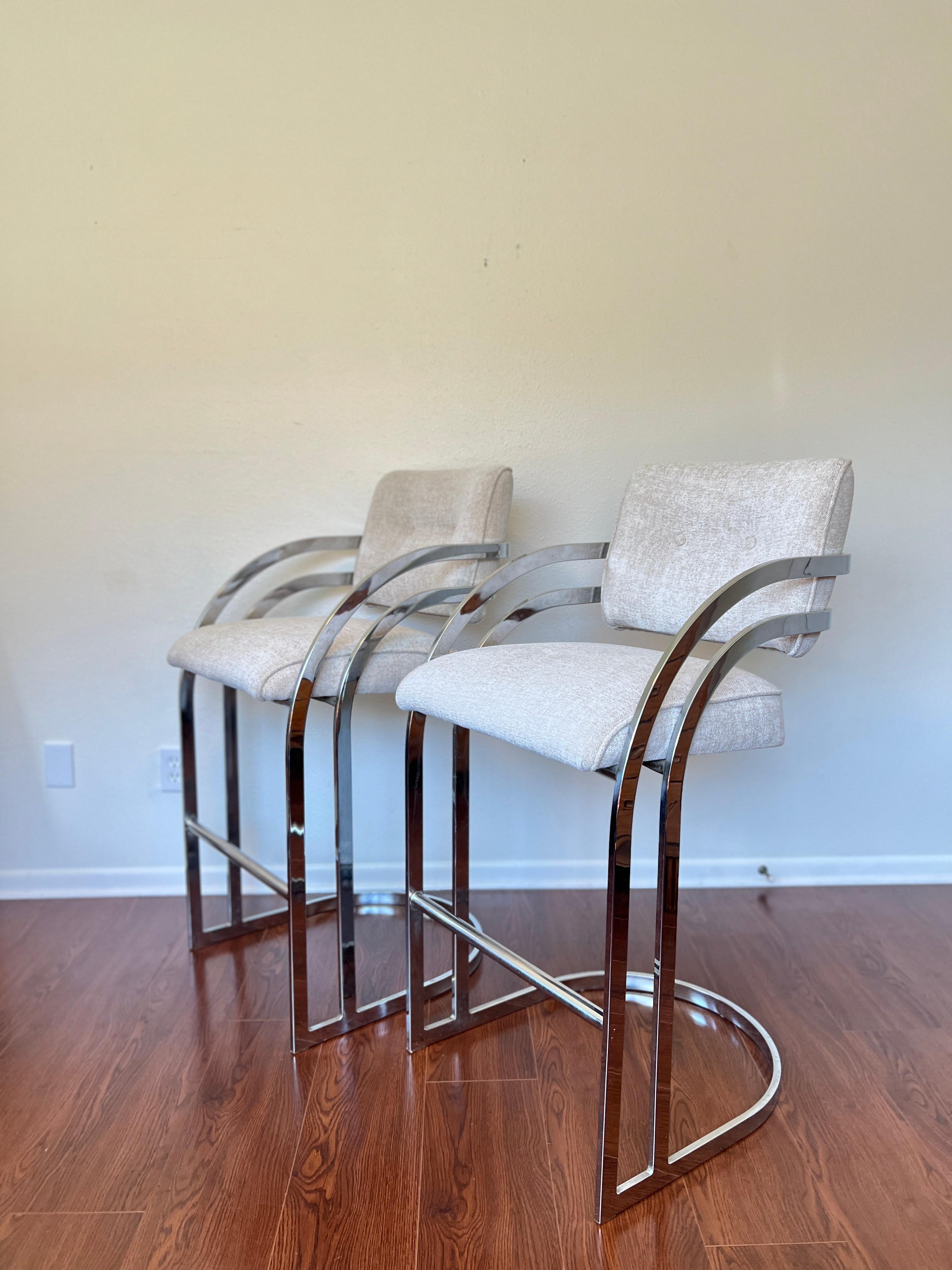 Unknown Vintage Pair of Cantilever Bar Stools in the Style of Milo Baughman for Dia