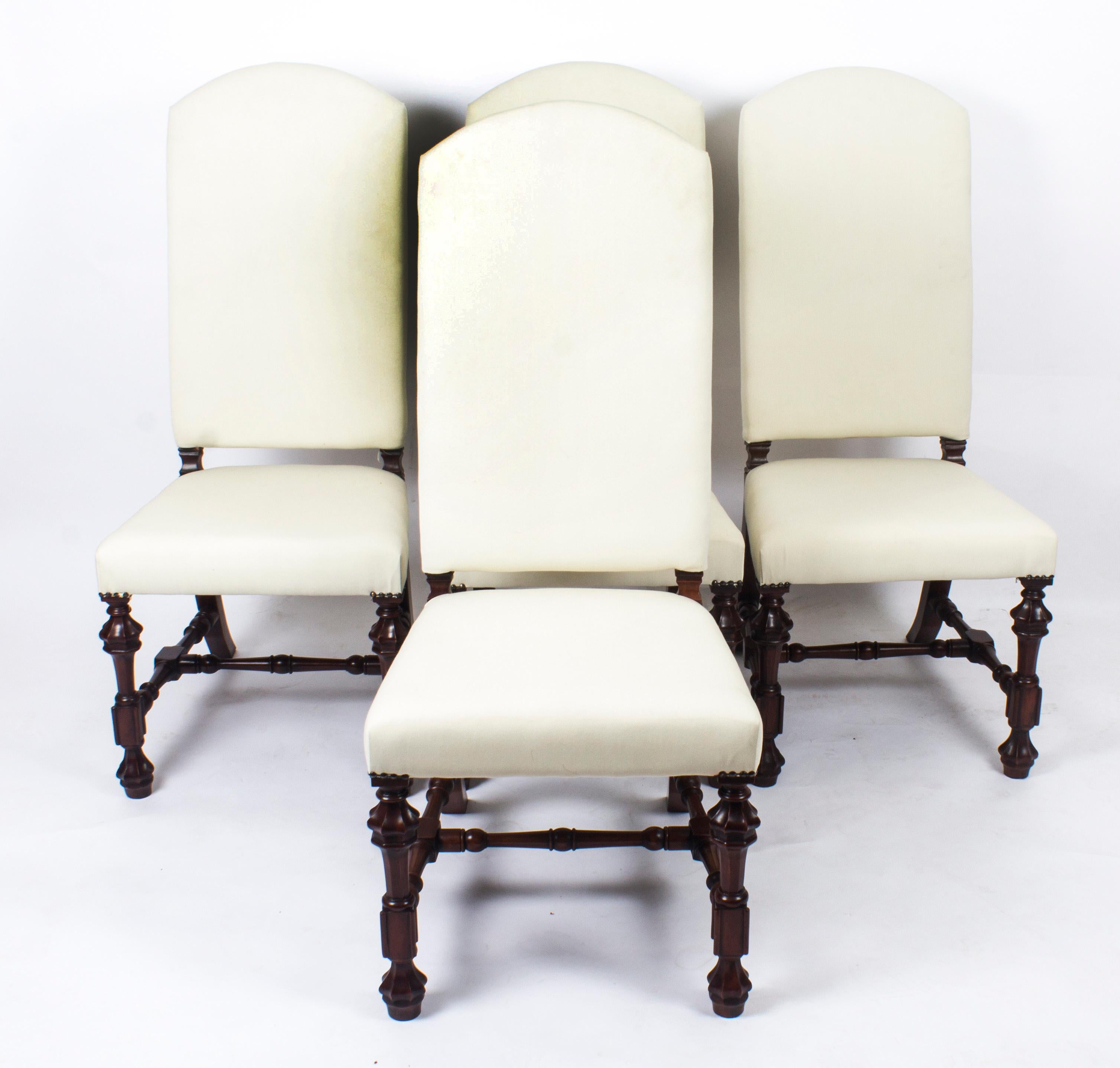 Vintage Pair of Carolean Style Upholstered High Back Dining Chairs, 20th Century For Sale 3