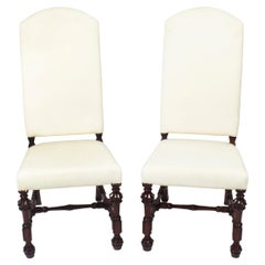 Retro Pair of Carolean Style Upholstered High Back Dining Chairs, 20th Century