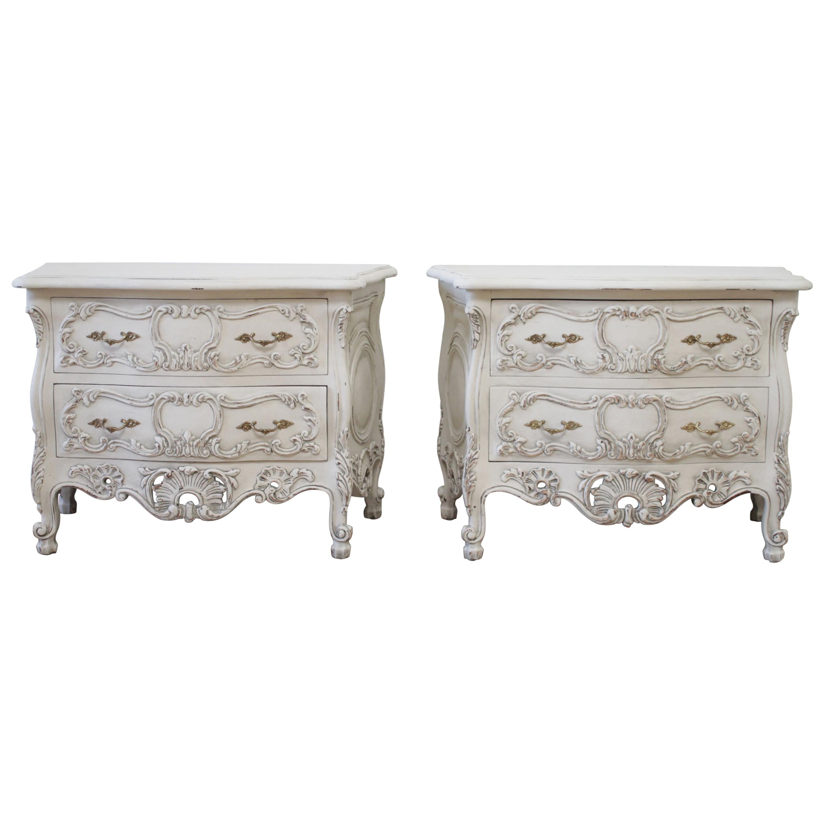 Vintage Pair of Carved and Painted Nightstands or Bedside Commodes