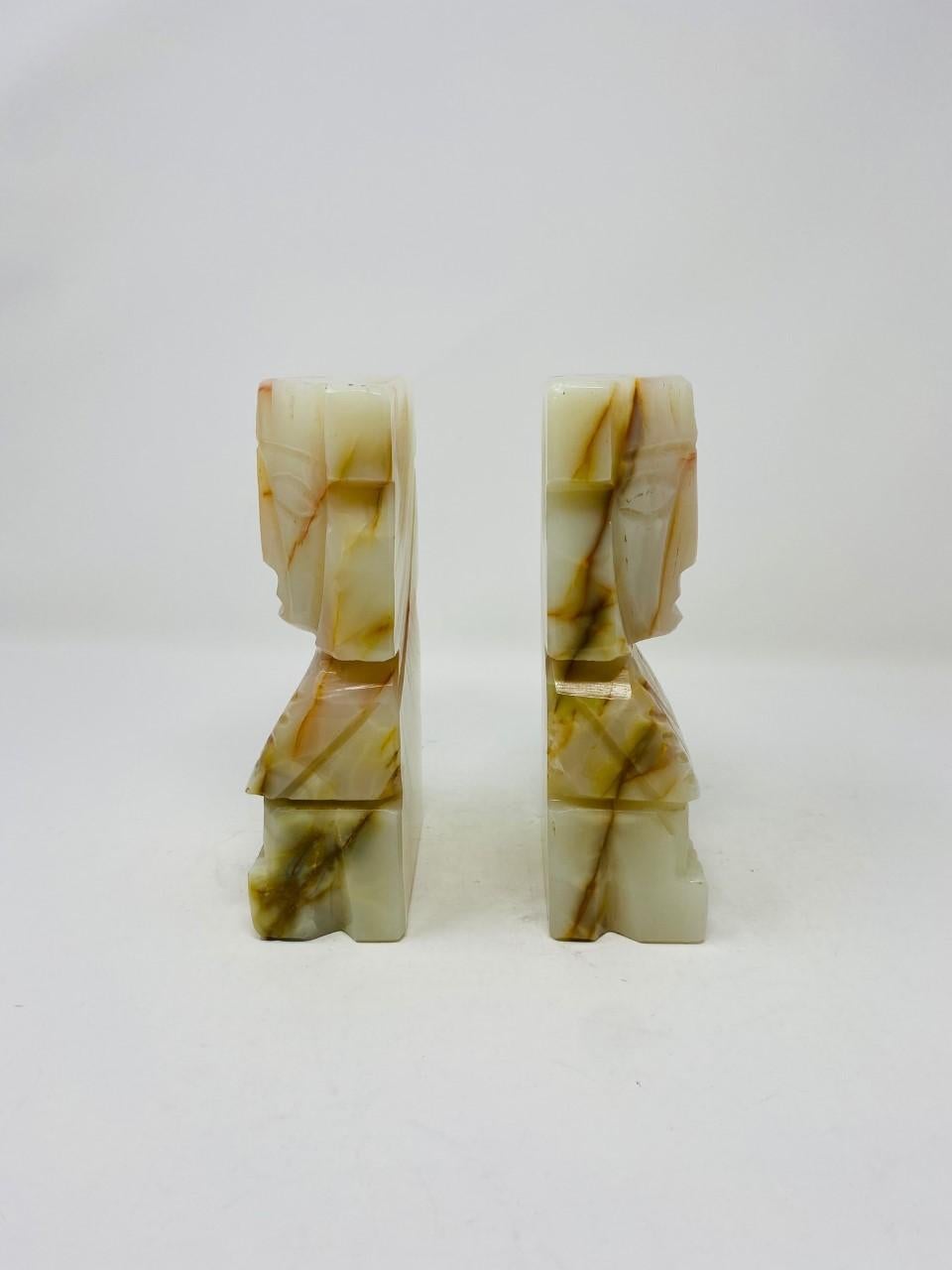 Mexican Vintage Pair of Carved Aztec Onyx Stone Bookends  For Sale