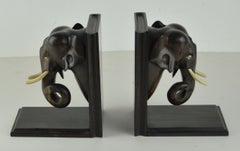 Vintage Pair of Carved Ebony Elephant Bookends