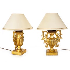 Vintage Pair of Carved Giltwood Table Lamps