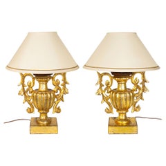 Vintage Paar geschnitzte Giltwood Tischlampen