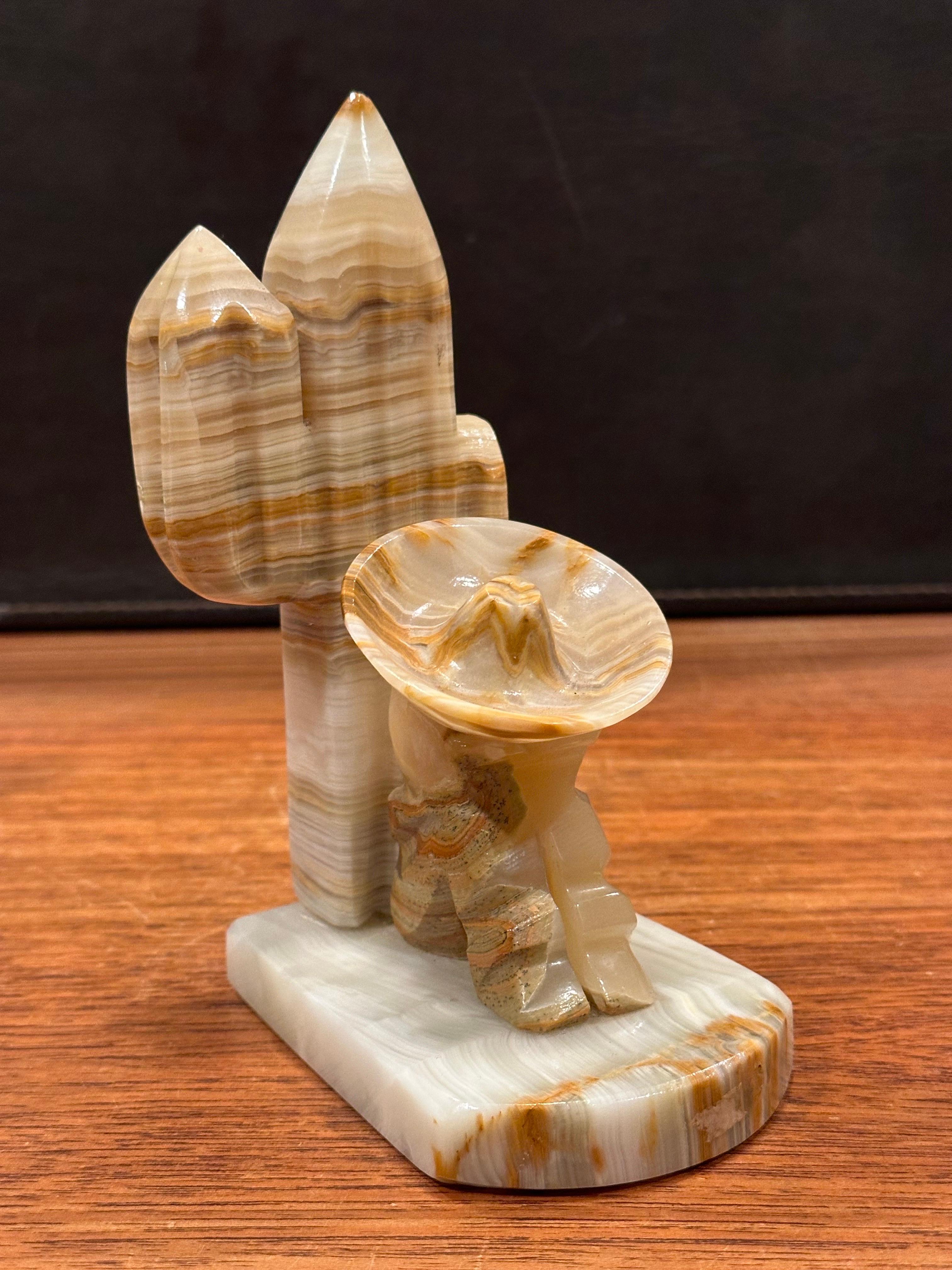 Vintage Pair of Carved Mexican Onyx Stone Bookends For Sale 5