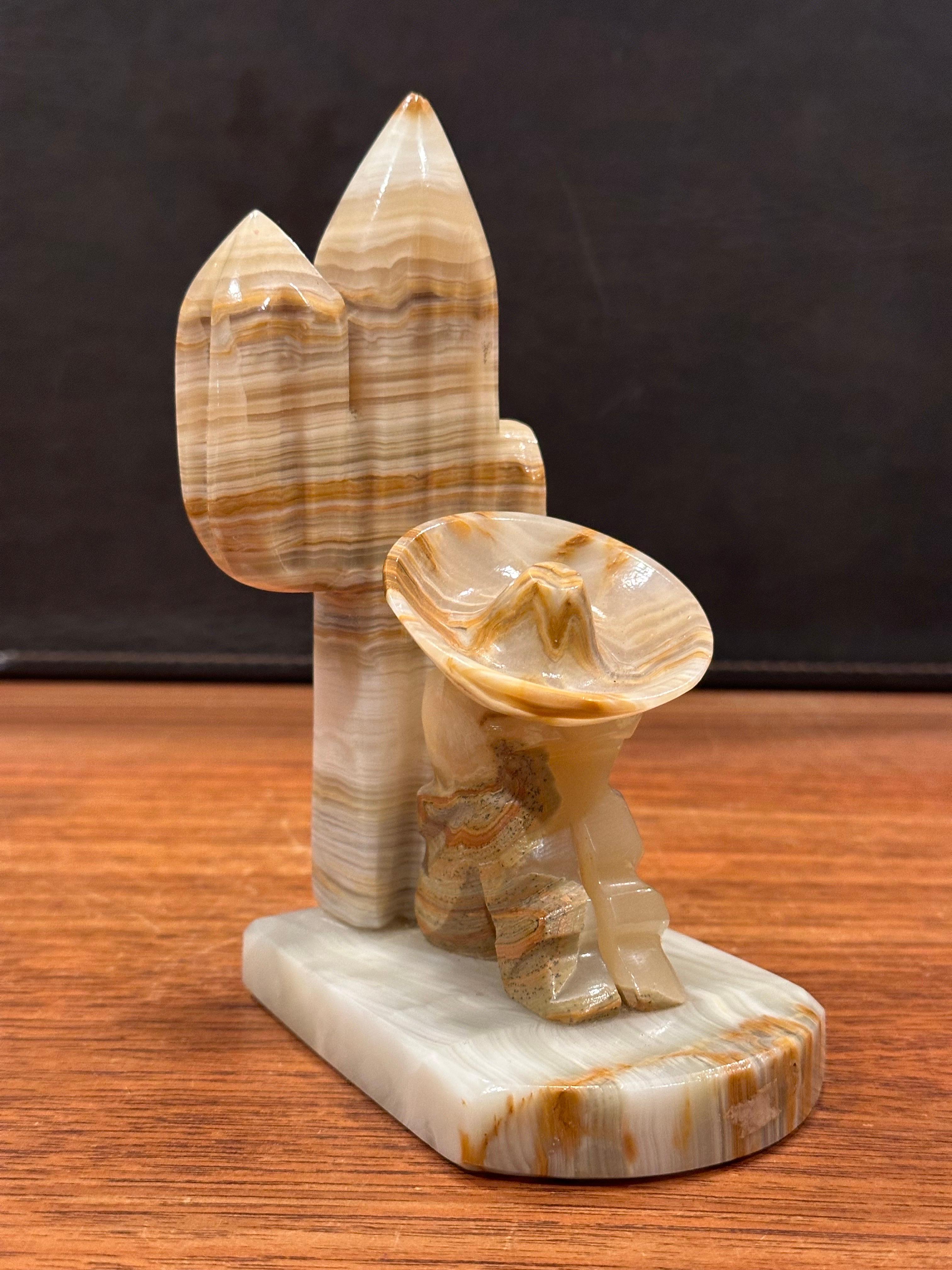Vintage Pair of Carved Mexican Onyx Stone Bookends For Sale 6
