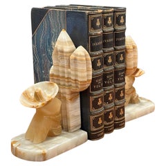 Vintage Pair of Carved Mexican Onyx Stone Bookends