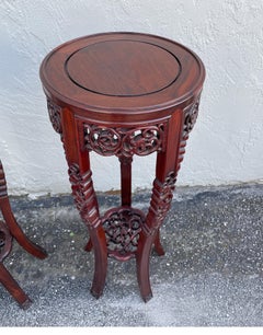 Vintage Chinese Carved Rosewood Pedestals, Pair, 1970s, 36" Tall