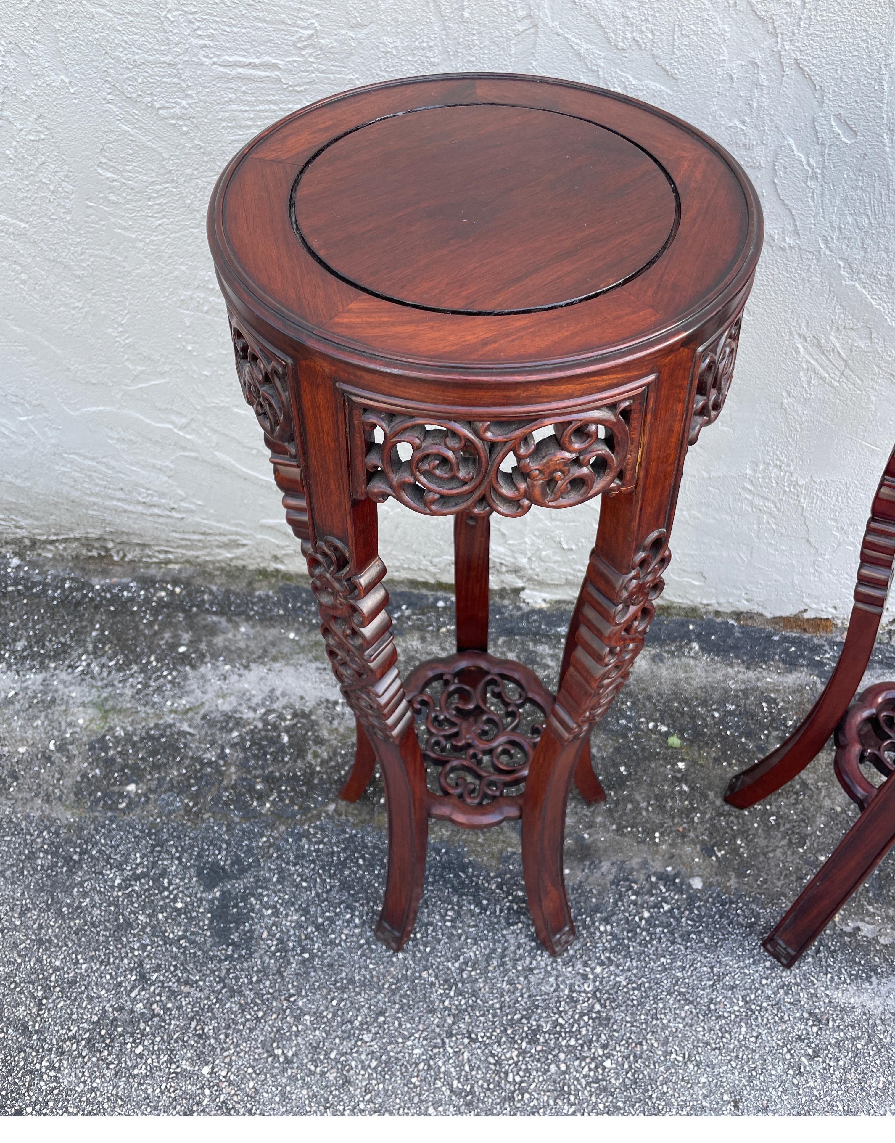 Chinese Vintage Pair of Carved Rosewood Pedestals For Sale