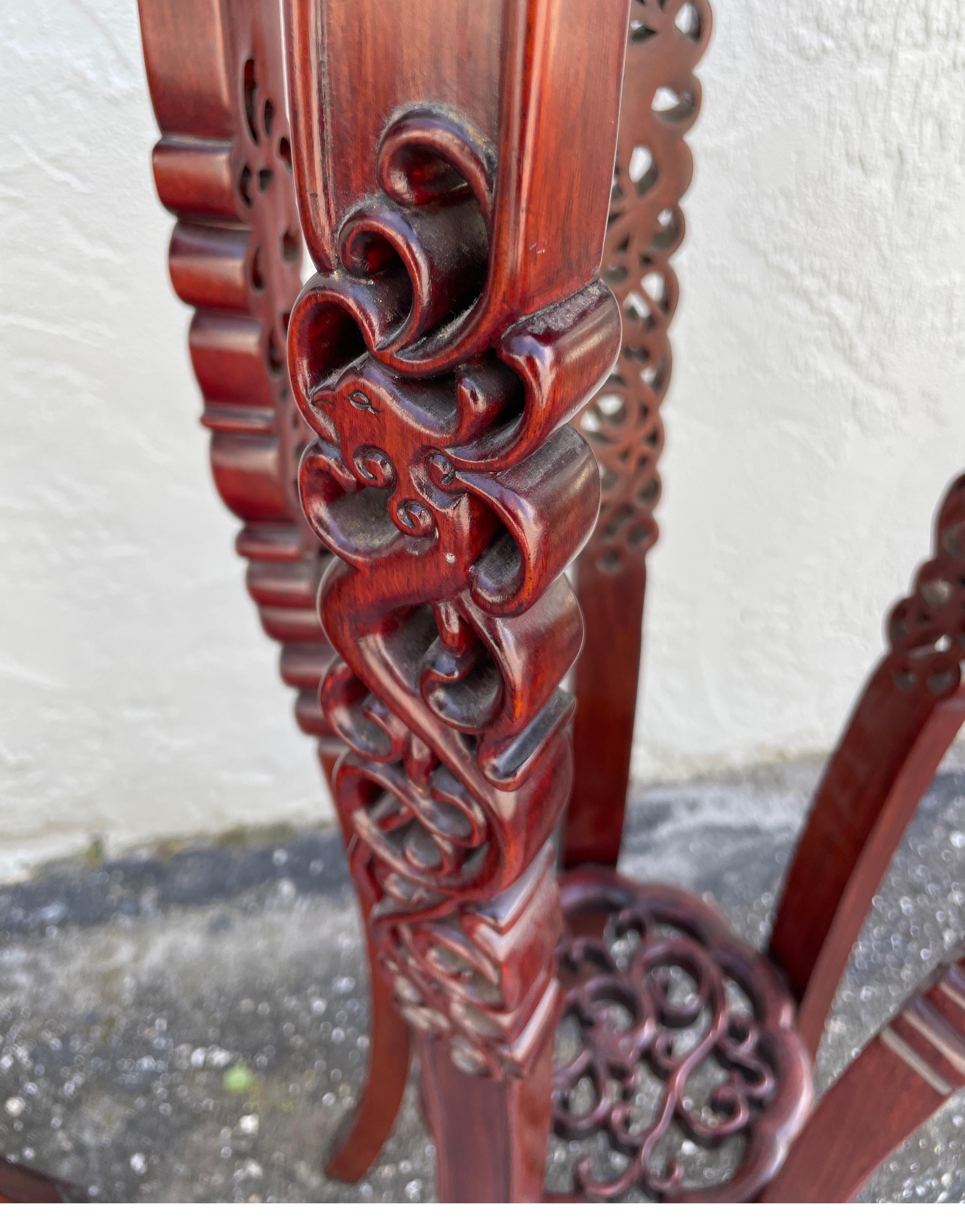 Vintage Pair of Carved Rosewood Pedestals For Sale 1