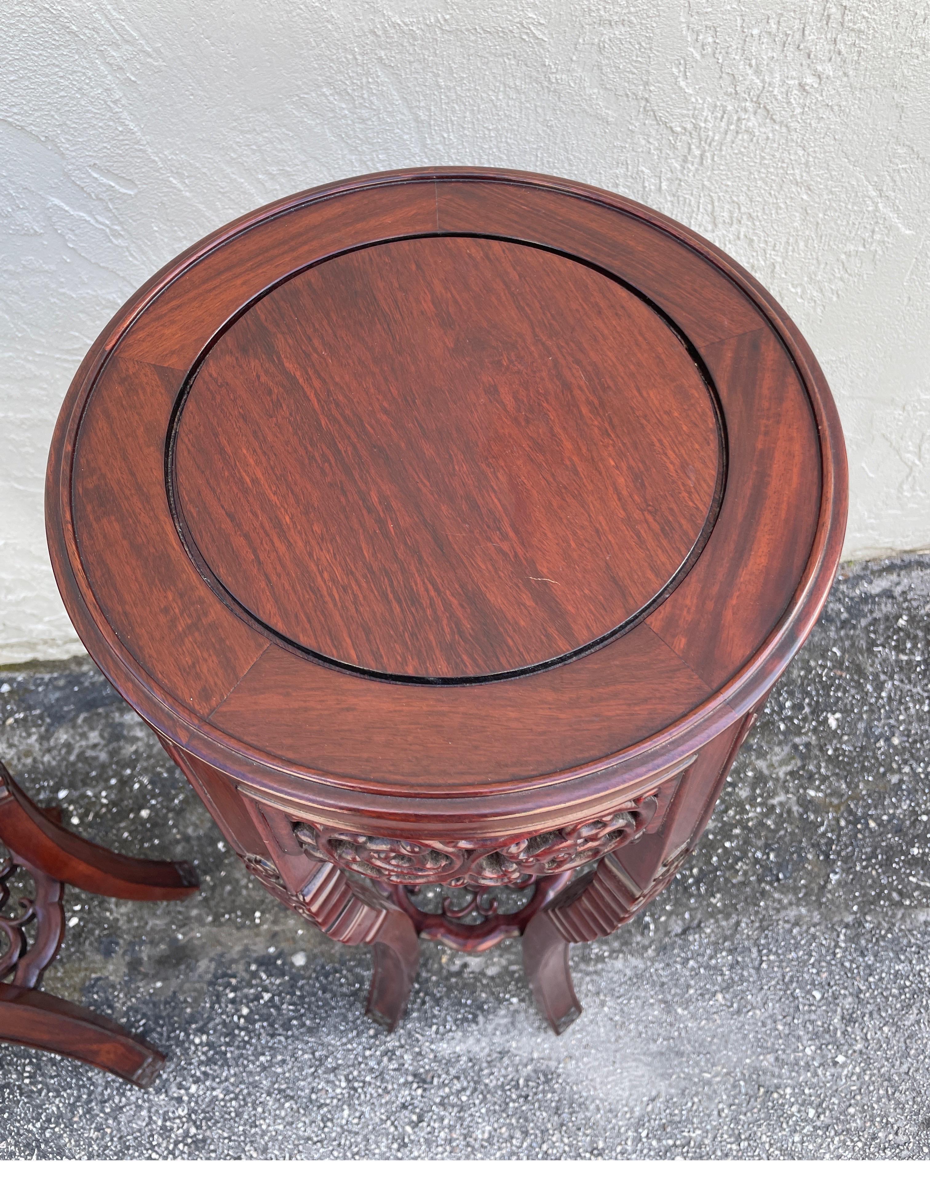 Vintage Pair of Carved Rosewood Pedestals For Sale 3