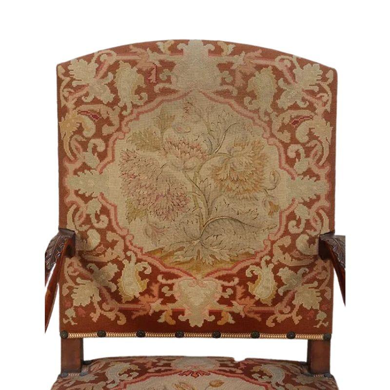 20th Century Vintage Pair of Carved Walnut Fauteuils with Floral Tapestry and Cabriole Legs