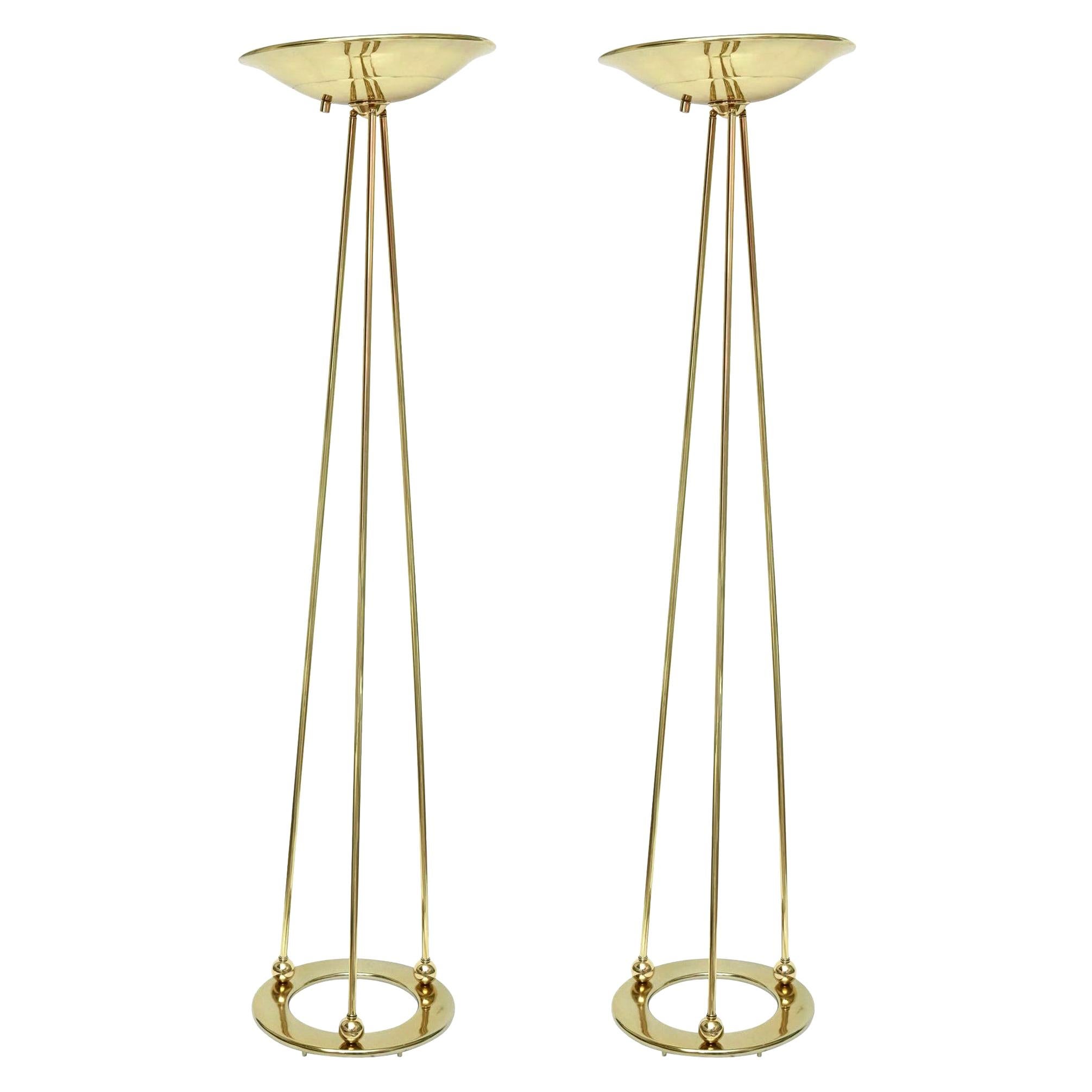 Vintage Pair of Casella Brass Torcheres Floor Lamps