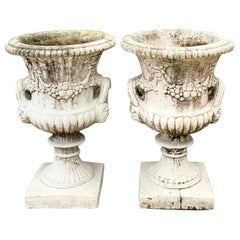 Vintage Pair of Cast Concrete Swag Urns - a Pair