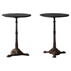 Vintage Pair Of Cast Iron And Slate Bistro Tables From France, Circa 1950