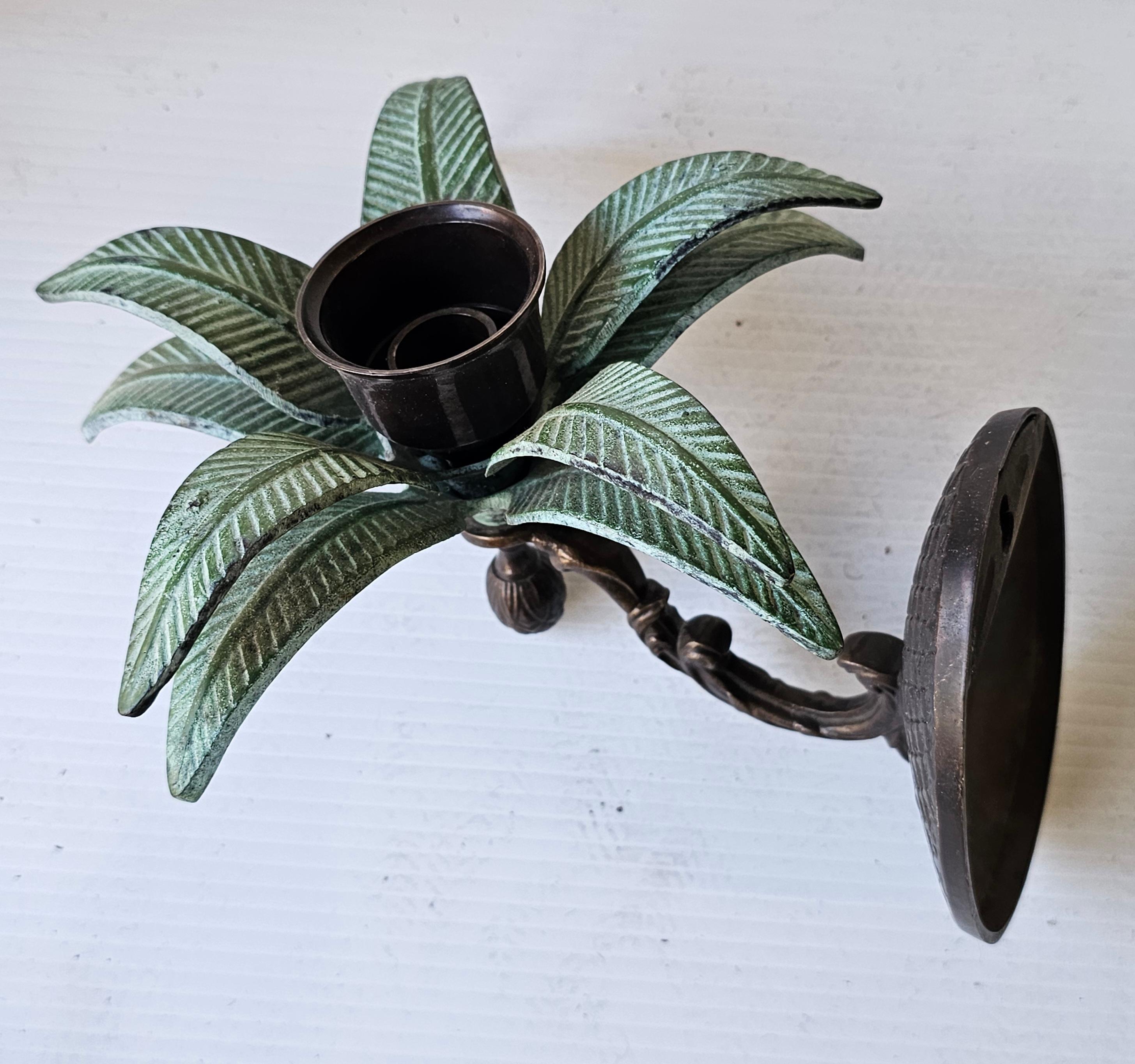 Metalwork Vintage Pair of Cast Iron Palm Tree Leaves Candle Holder Wall Sconces