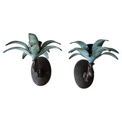 Vintage Pair of Cast Iron Palm Tree Leaves Candle Holder Wall Sconces