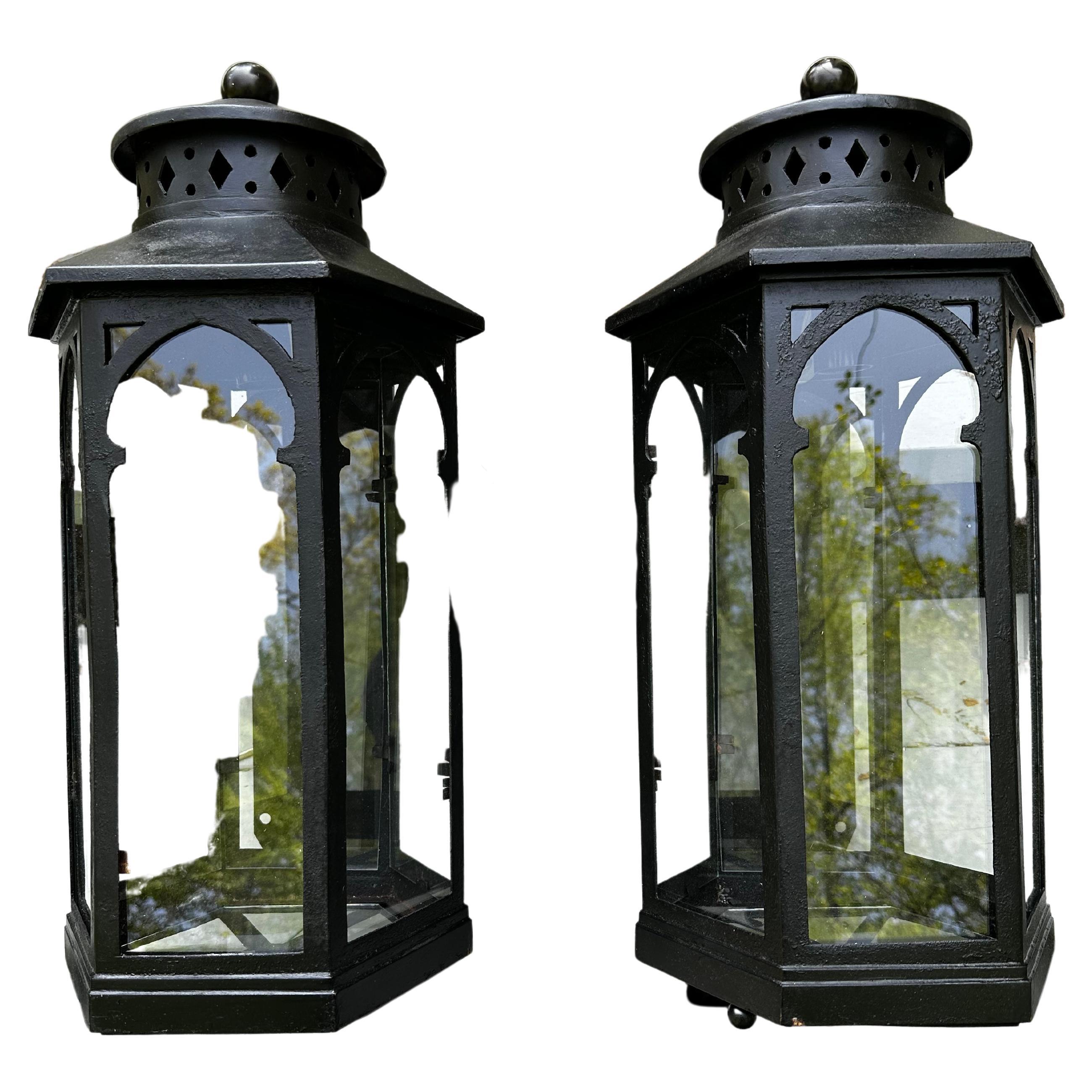Vintage Pair of Cast Iron Wall Sconces For Sale