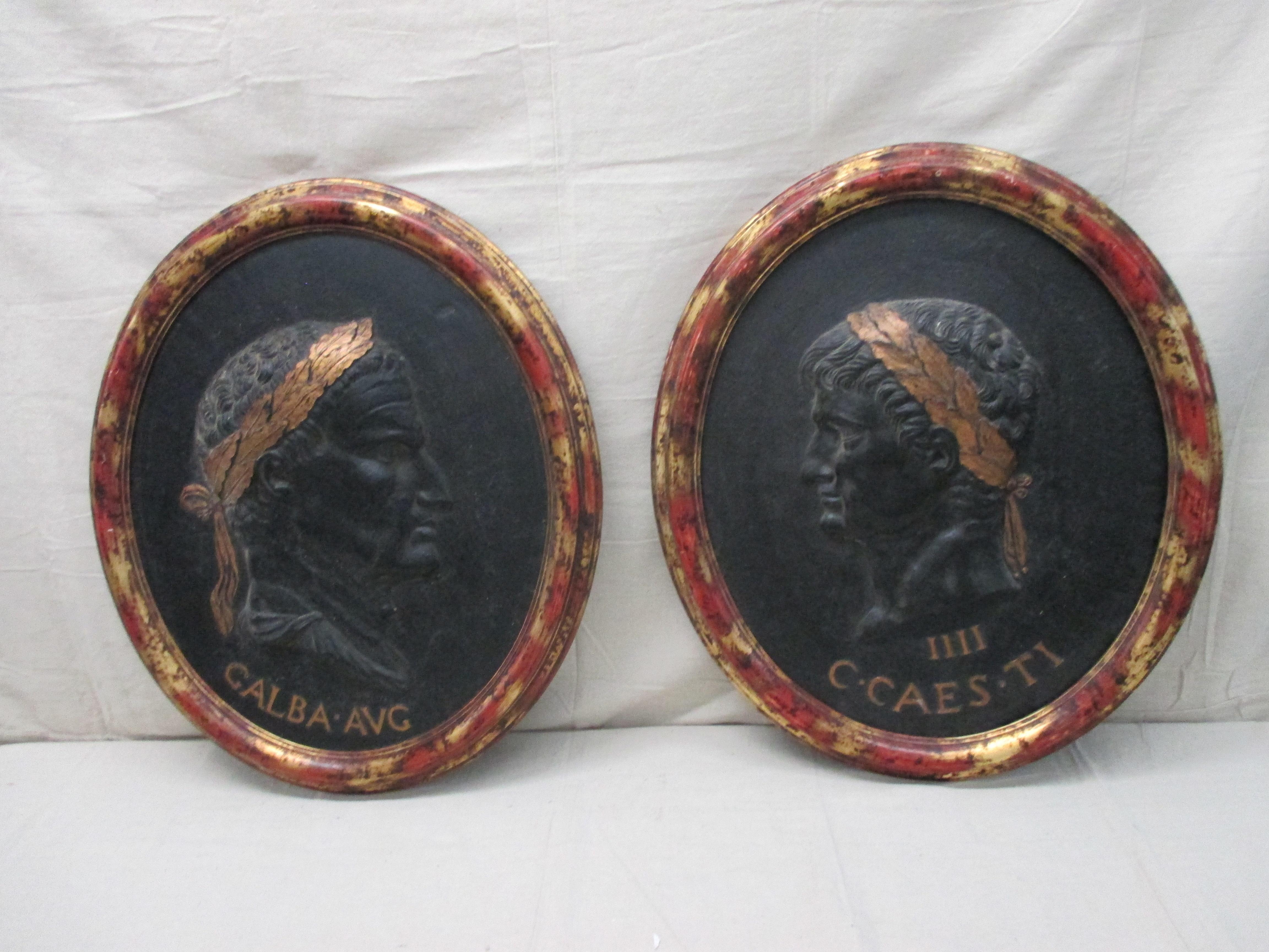 Vintage Pair of Cast Oval Plaques of Roman Emperors 4