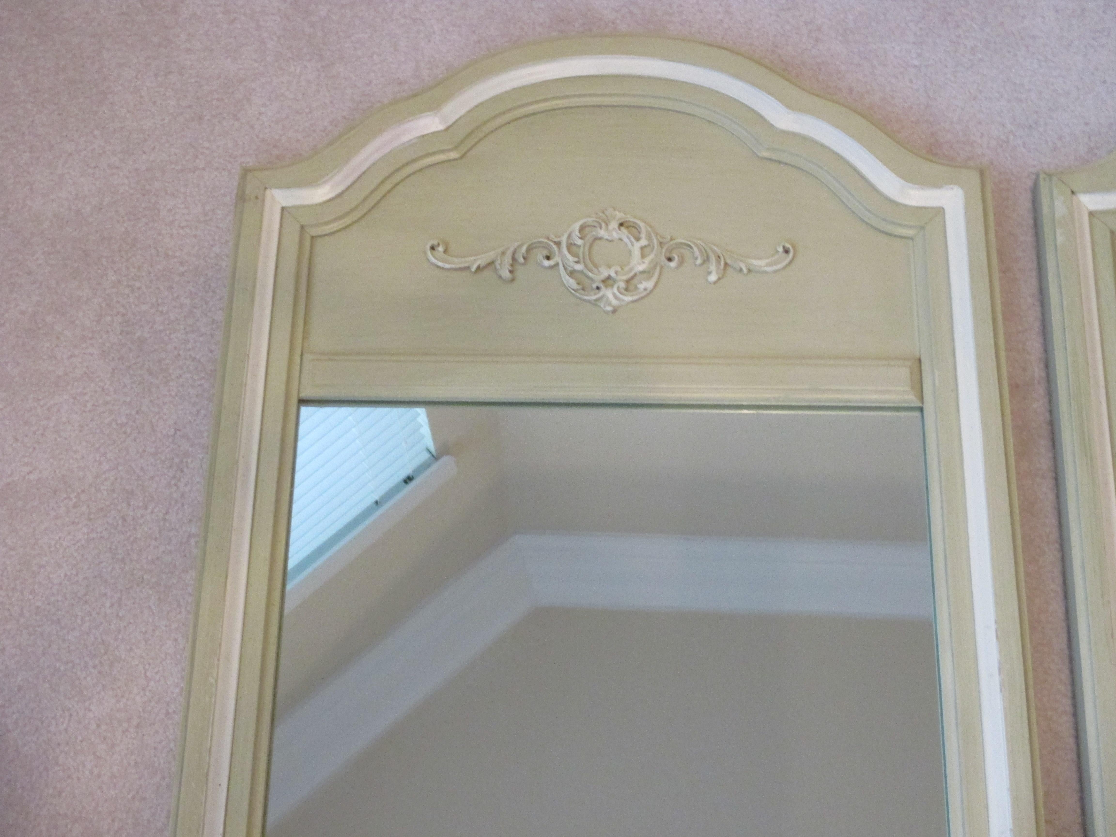 Painted Vintage Pair of Celery Green Mirrors For Sale