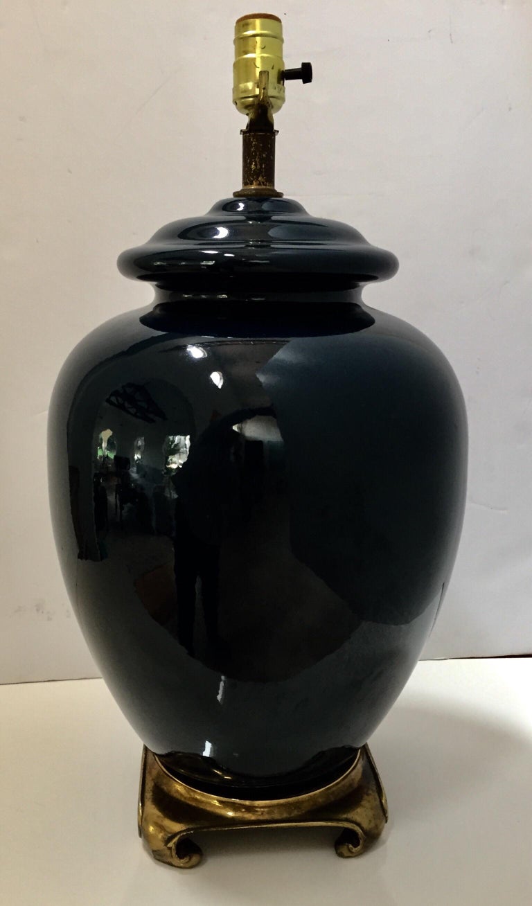 Vintage Pair of Ceramic Cobalt Blue Glazed Table Lamps For ...