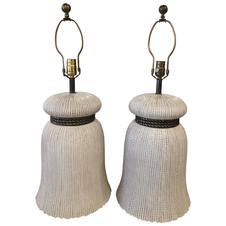 Vintage Pair of Chapman Tassel Large Table Lamps Hollywood Regency at