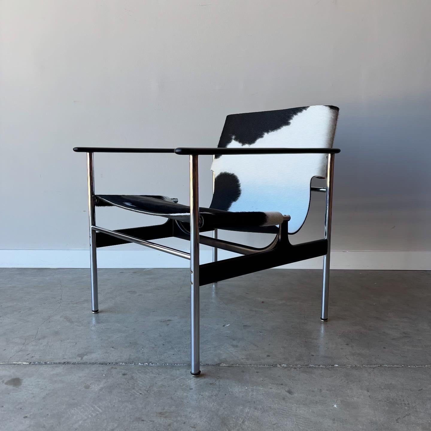 Pareja vintage de sillas de cuero de vaca Charles Pollock, Knoll, años 60 en venta 2