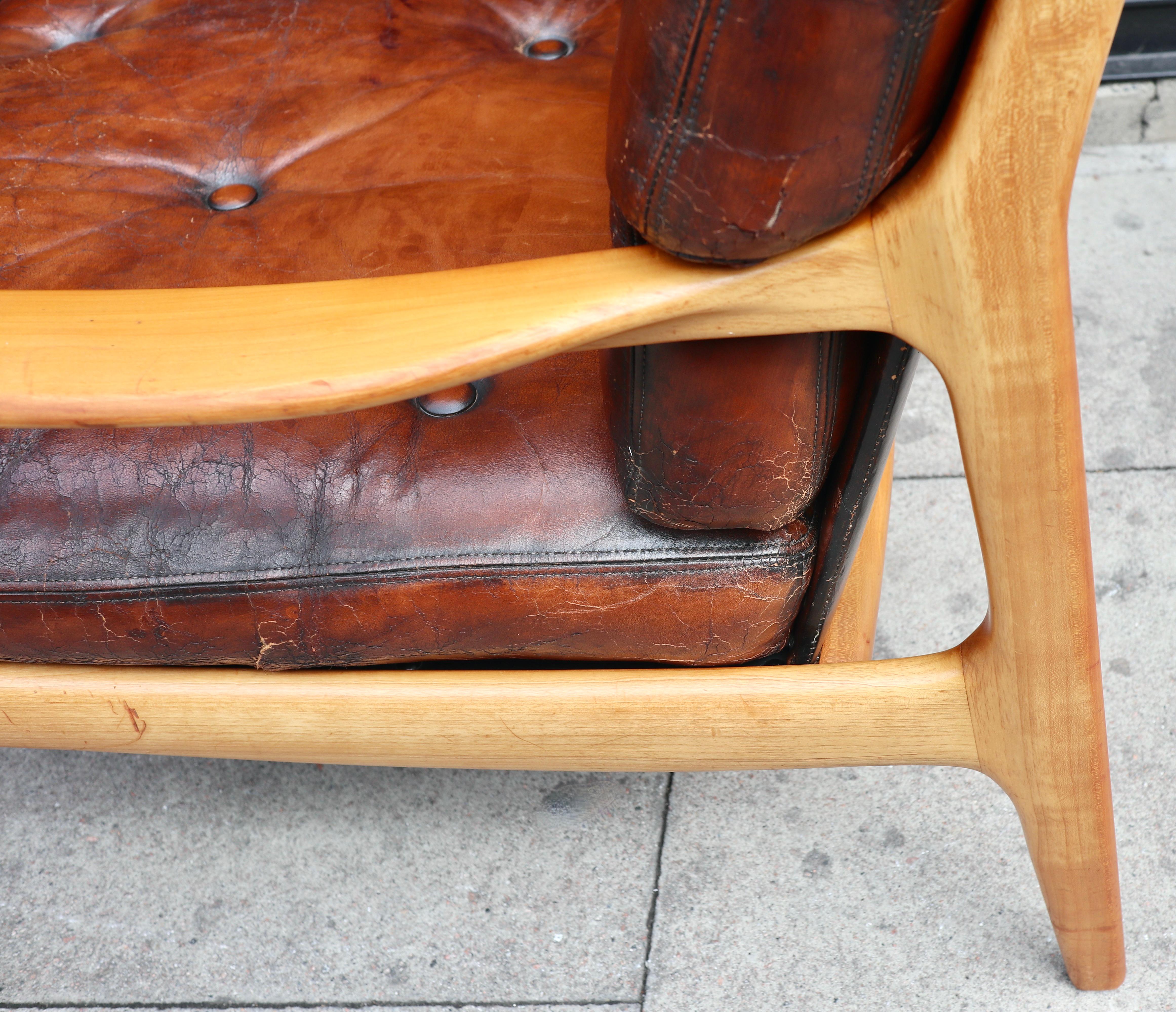 Paar Vintage-Loungesessel aus Kirschbaumholz und Leder von Eugen Schmidt für Soloform (Kirsche) im Angebot