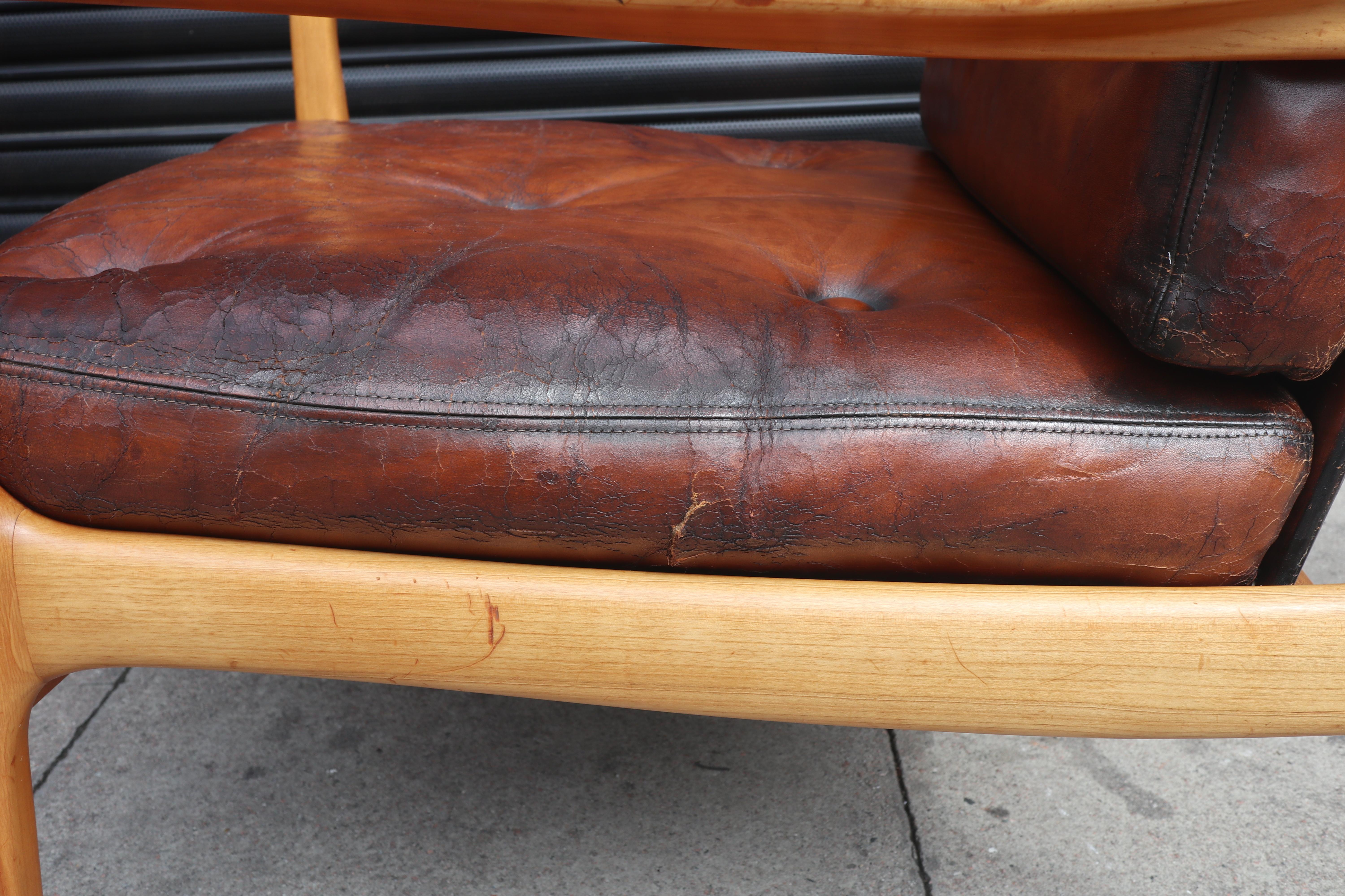 Paar Vintage-Loungesessel aus Kirschbaumholz und Leder von Eugen Schmidt für Soloform (Deutsch) im Angebot