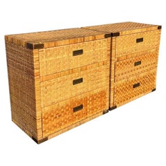 Vintage Pair of Chest of Drawers Dressers With Brass Campaign Style Hardware Vintage Pair of Chest of Drawers Dressers With Brass Campaign Style Hardware