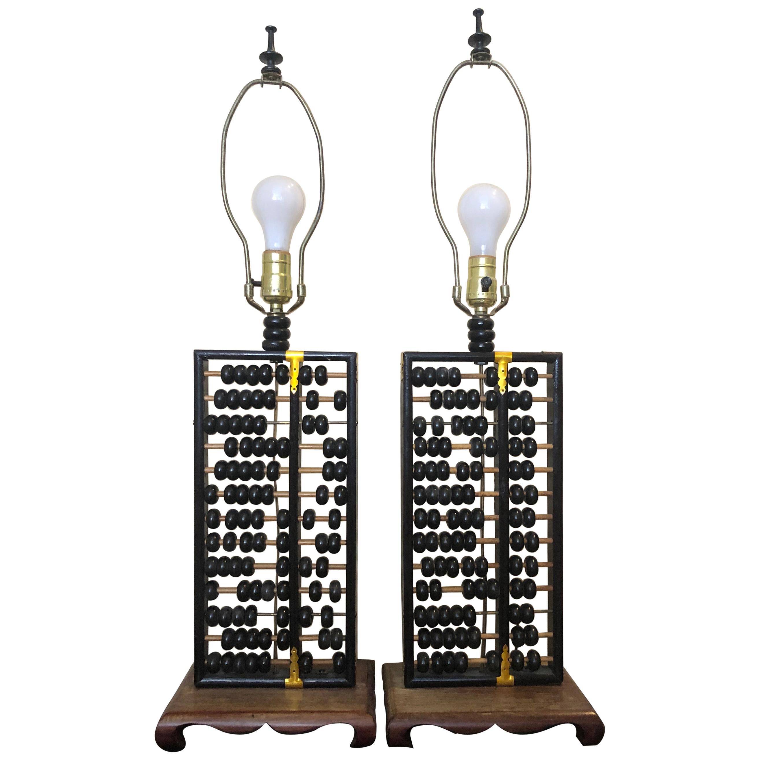 Vintage Pair of Chinese Abacus Lamps