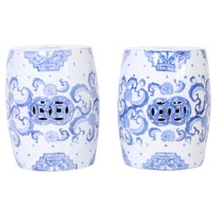 Retro Pair of Chinese Blue and White Garden Seats