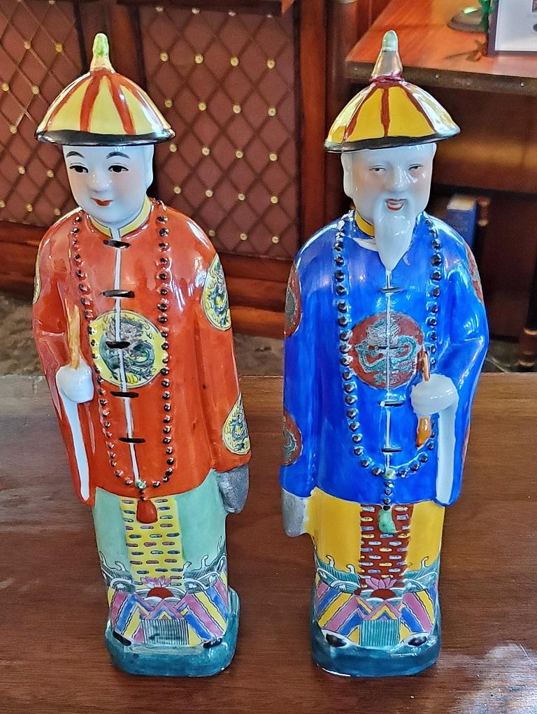20th Century Vintage Pair of Chinese Ceramic Noblemen