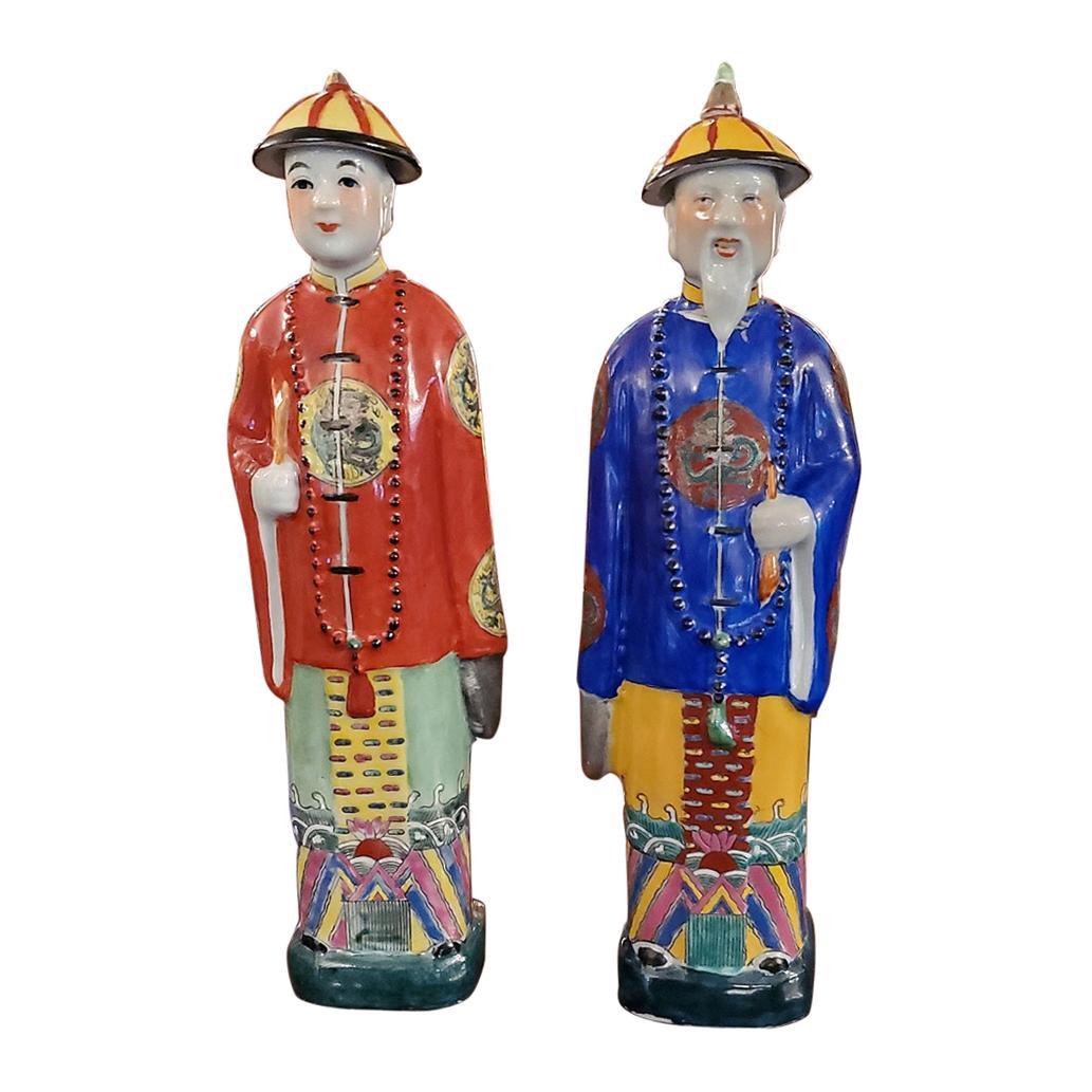 Vintage Pair of Chinese Ceramic Noblemen