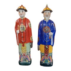 Retro Pair of Chinese Ceramic Noblemen