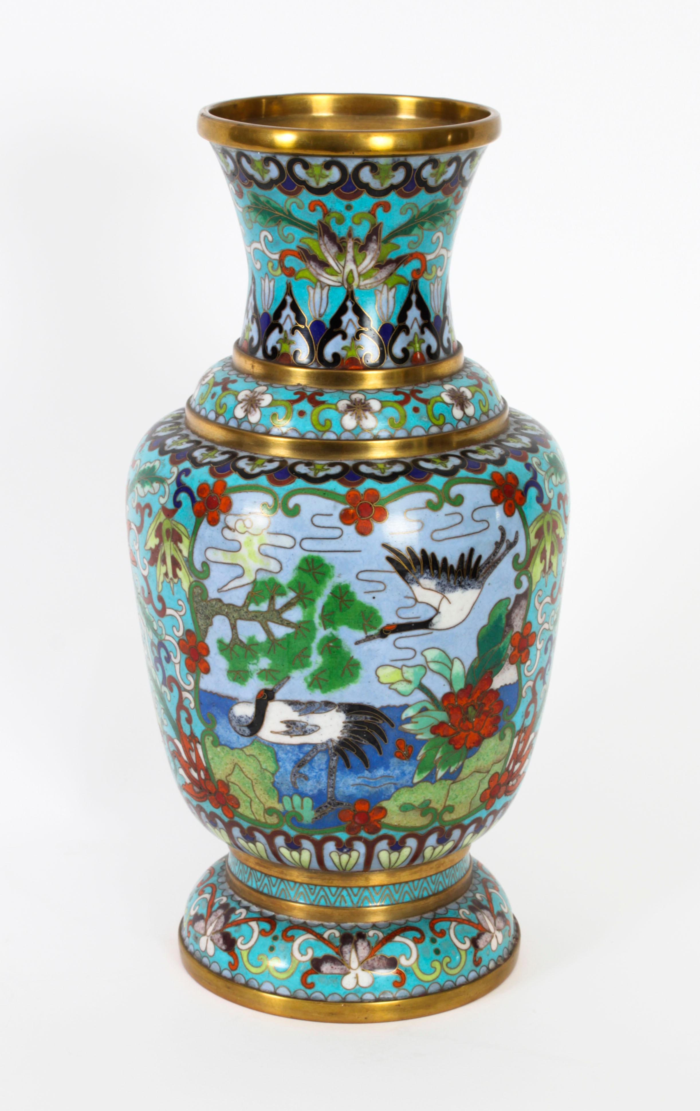 Vintage Pair of Chinese Cloisonné Enamelled Vases 20th C For Sale 7