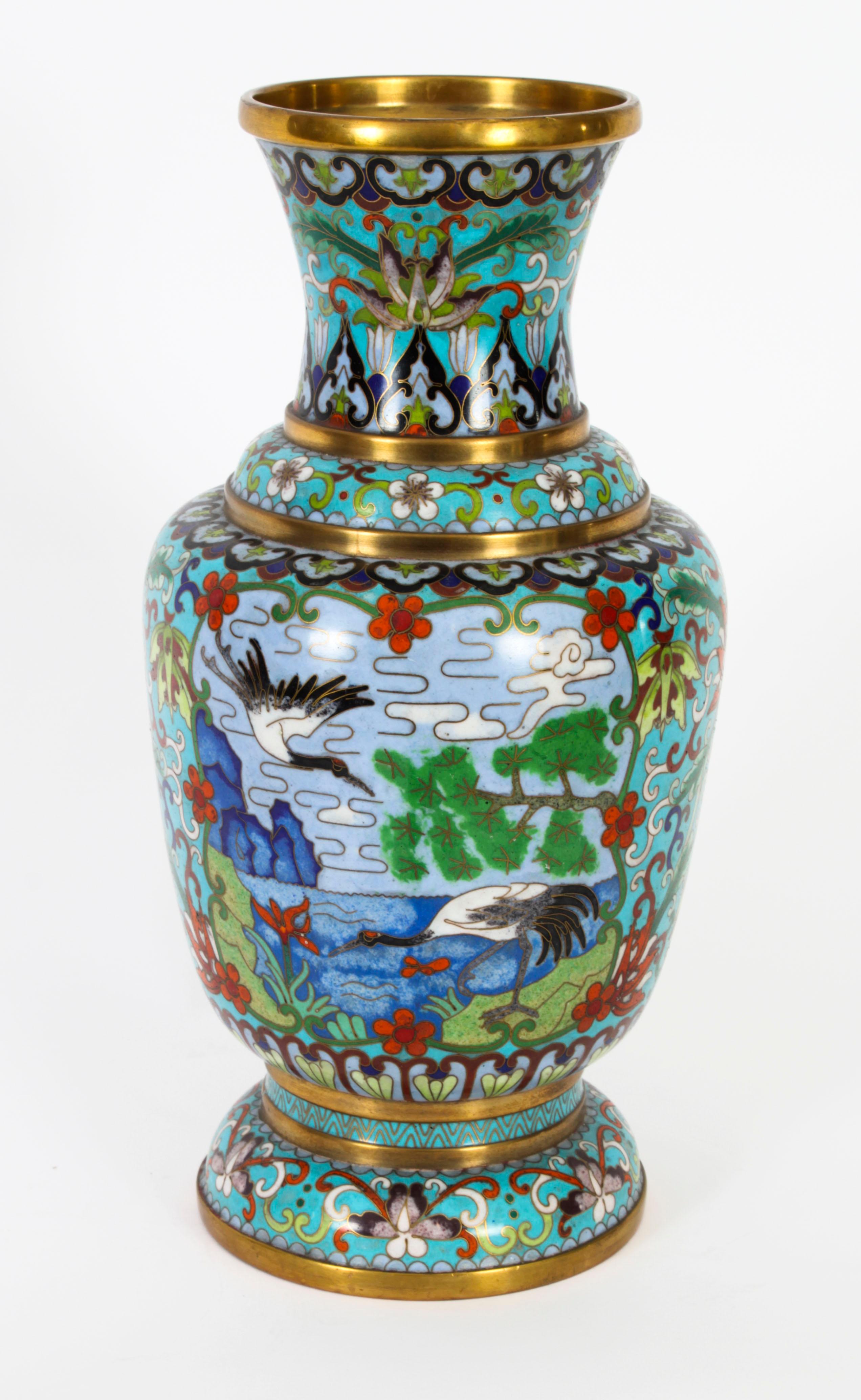 Vintage Pair of Chinese Cloisonné Enamelled Vases 20th C For Sale 12