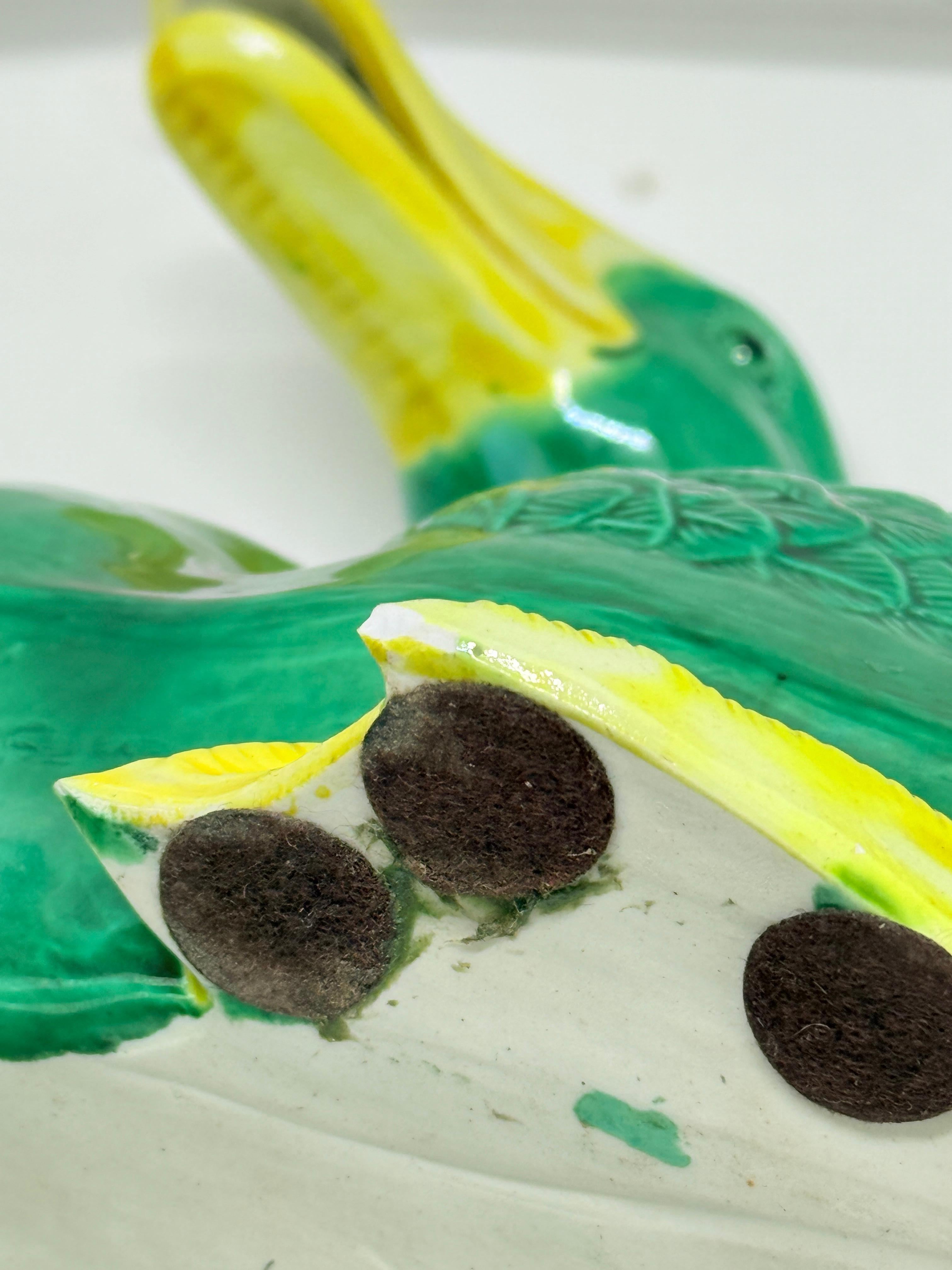 Vintage Pair of Chinese Export Porcelain Green & Yellow Glaze Duck Figurines For Sale 7