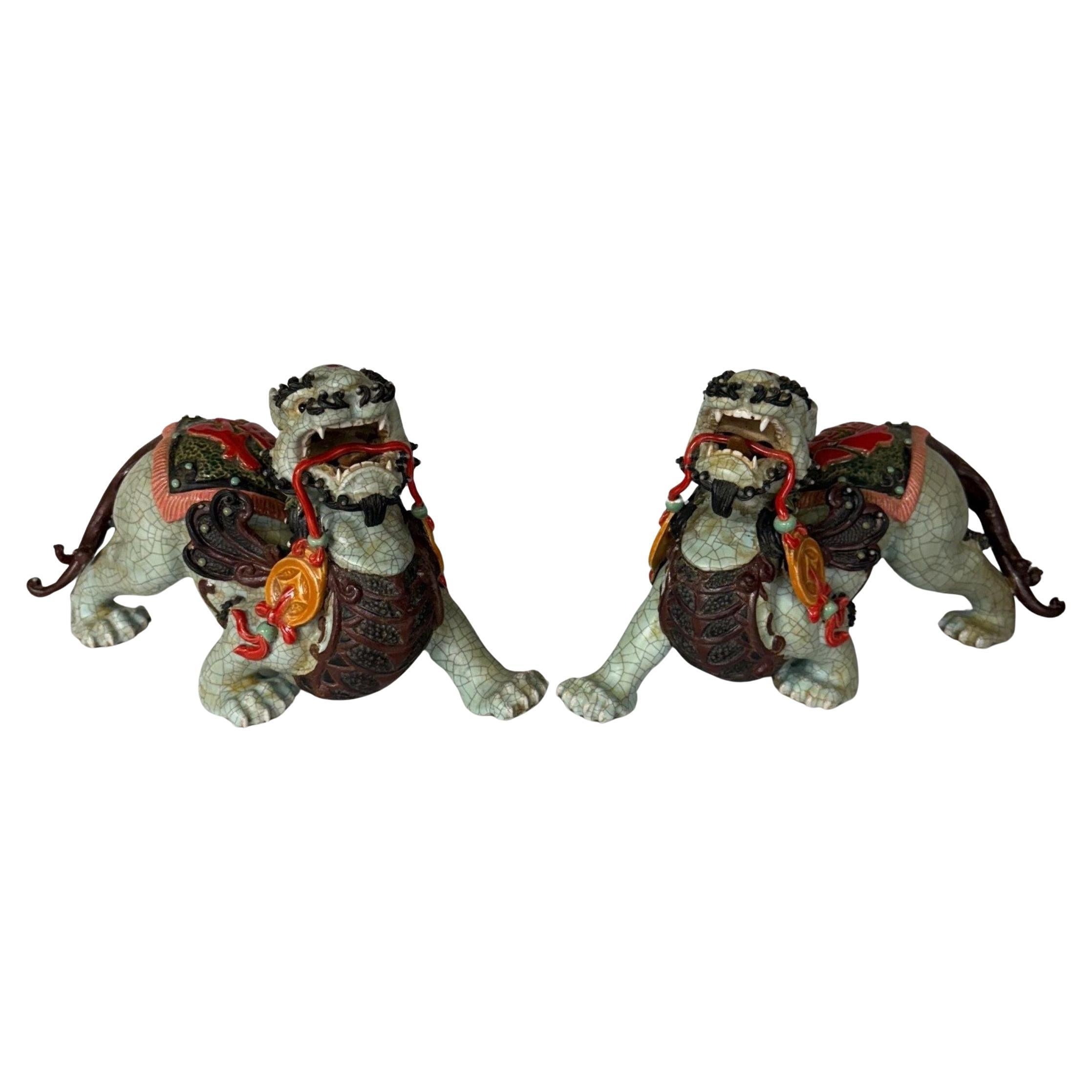 Vintage Pair of Chinese Guardian Lions, Foo Dogs or Shishi