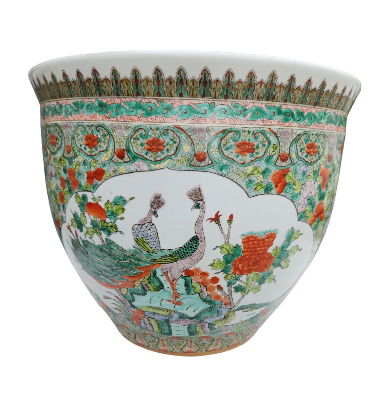 Finley hand-painted with butterfly and bird motif. No cracks or breaks. From a fine estate in Beverly Hills.