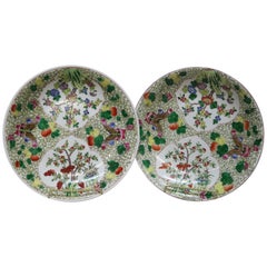 Vintage Pair of Chinese Porcelain Chargers with Butterflies and Garden Scene