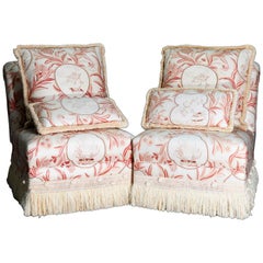 Vintage Pair of Chinoiserie Upholstered Boudoir Slipper Chairs, 20th Century