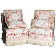 Vintage Pair of Chinoiserie Upholstered Boudoir Slipper Chairs, 20th Century