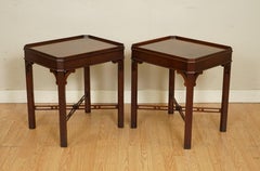Vintage Pair of Chippendale Style Mahogany Side End Tables Early 20th Century