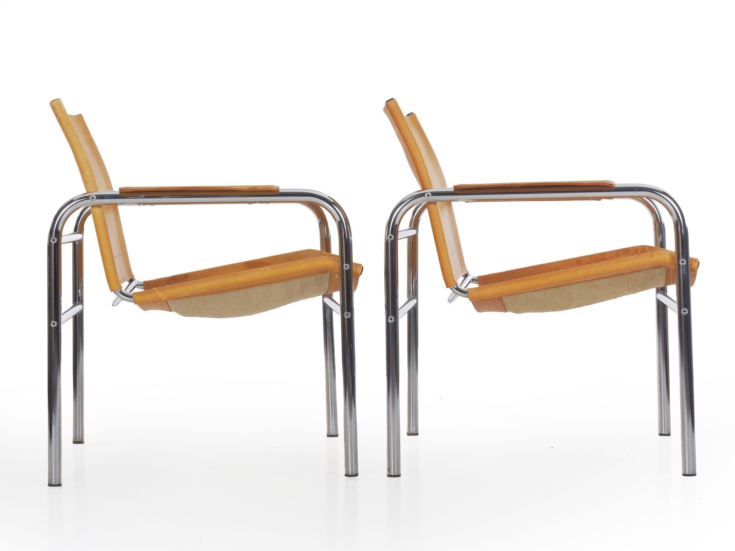 Swedish Vintage Pair of Chrome Tubular and Leather “Klint” Armchairs by Tord Bjorklund