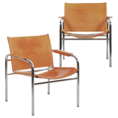 Vintage Pair of Chrome Tubular and Leather “Klint” Armchairs by Tord Bjorklund