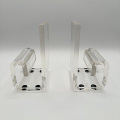 Vintage Pair of Chunky Post Modern "6" Shaped Curved Bracket Lucite Bookends